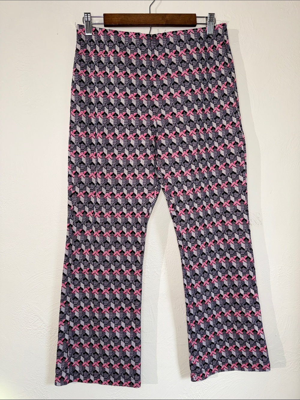 Dolan Pink Black Geometric Print Cropped Flare Pants S